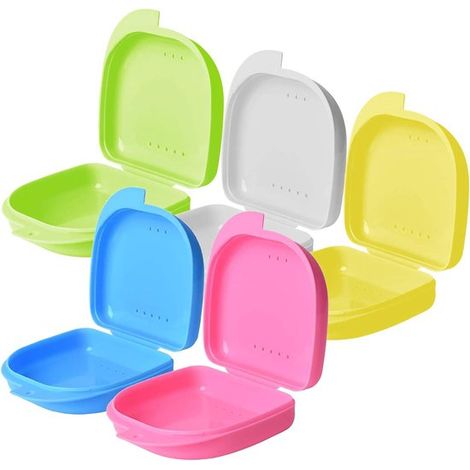 Confezione da 5 - Scatola portatile in plastica da 8,58 cm per riporre la dentiera e custodia per paradenti sportivo (1/5)