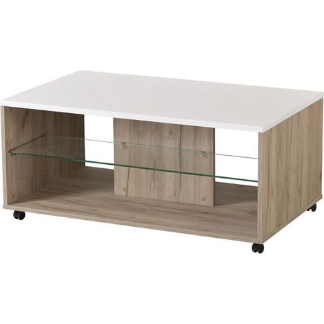 Couchtisch Giussano, mit Rollen, 2 Fächer, rechteckig, 101x60x45h cm, Weiß