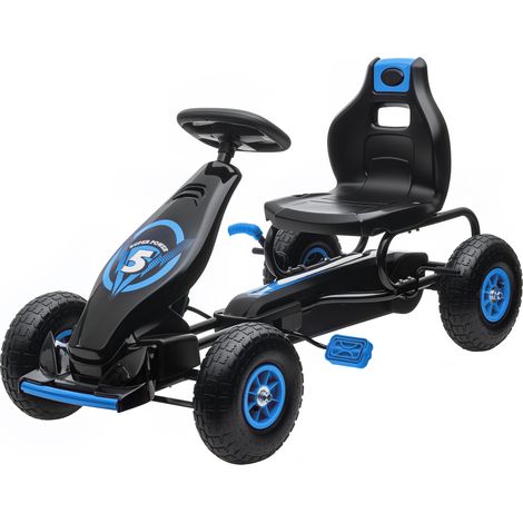 Kart à pédales enfant - Siège réglable 3 positions, frein à main, de 5 à 12 ans, bleu et noir