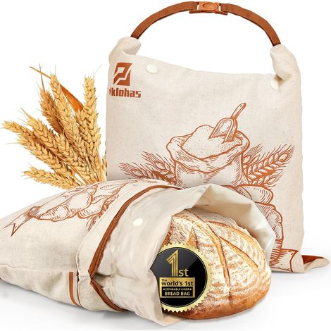 Porta-pagnotte Lino Sacchetto Pane Buns Set 2 Pezzi Beige (1/5)