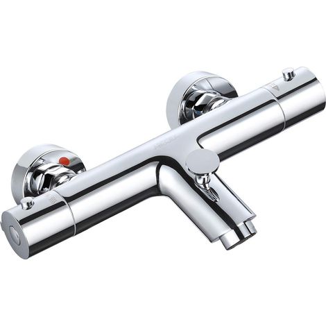 Mitigeur Douche Thermostatique en Laiton, Robinet thermostatique de Douche avec Bouton Sécurisé à 38°C Anti-brûlure, Mitigeur Thermostatique de Baignoire avec 2 sorties d'eau, Chromé (1/5)