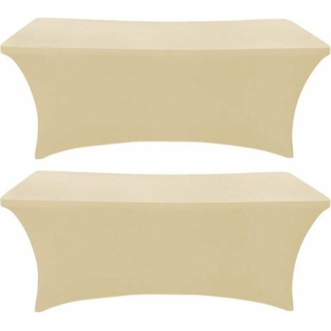 Housse pour mobilier de jardin -2 Pack, 183CM Spandex Table Cover Nappe Rectangulaire Ajustée Tissu Extensible Lycra Nappe Infroissable pour Party Dj Salons Banquet Mariages Cocktail - Champagne (1/5)