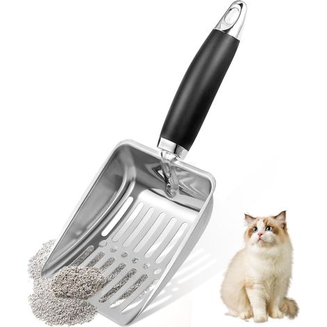 Katzenstreuschaufel aus Edelstahl, stabile Netzschaufel, geeignete Katzenschaufel für Katzentoiletten (Silber)