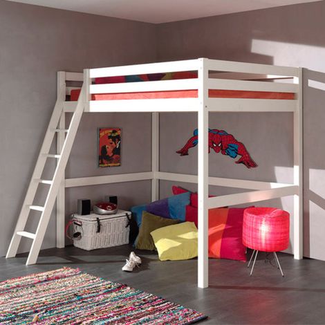 Letto a soppalco 140x200 rete inclusa Vipack Pino Bianco (1/2)