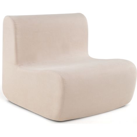 COSTWAY Bean Bag Chair with Velvet Fabric & Comfortable Support Beige (1/5)
