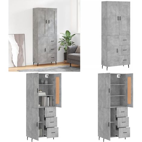Buffet haut Gris béton 69,5x34x180 cm Bois d'ingénierie - Buffet Design Moderne - Meuble Rangement Gris - Armoire Cuisine - Buffet Haute Capacité - Buffet Salon - Home & Living (1/5)