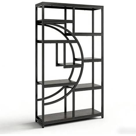 Librería estantería de pie negra de metal y madera, diseño geométrico de 9 niveles, MODENUIT (1/5)