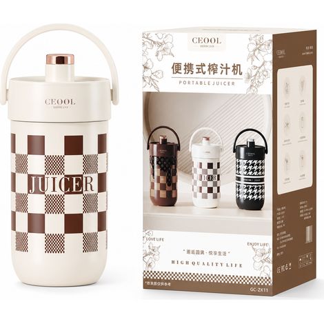 Blender Électrique Portable CEOOL 350 ml, Acier Inoxydable 316S Double Paroi, 26 Lames, Motif Carreaux Blanc (1/5)