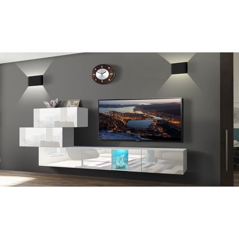 Ensemble meuble TV NEXT 84 AN84-17W-HG21-1A blanc brillant 214 cm (1/2)