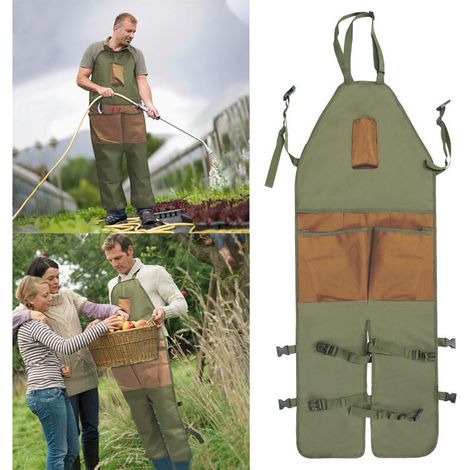 Lange, wasserdichte Gartenschürze mit Leggings und Handytasche für Damen und Herren, verstellbare Schnalle, strapazierfähiges Oxford-Gewebe für optimalen Schutz