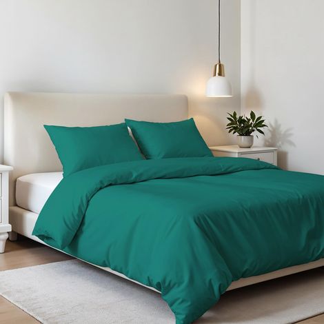 Parure de lit Double en Microfibre élégante, fabriquée en Italie, Housse de Couette - 250 x 200 cm avec Rabat et taies d'oreiller, Eau, pour lit Double (1/5)