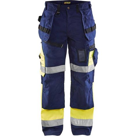Pantalon de travail haute visibilité X1500 BLAKLADER 1508 - Bleu foncé / Jaune - 56 - Jambes courtes (1/5)