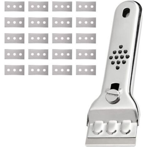 Grattoir Plaque Vitrocéramique en Acier Inoxydable Grattoir Vitre Plaque Induction Racloir Vitrocéramique Peinture Scraper Raclette Plaque Vitrocéramique avec 20 Lames, pour Vitres/Miroir