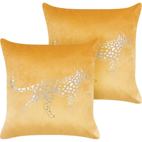 Conjunto de 2 cojines de terciopelo amarillo mostaza dorado 45 x 45 cm Marula (1/5)
