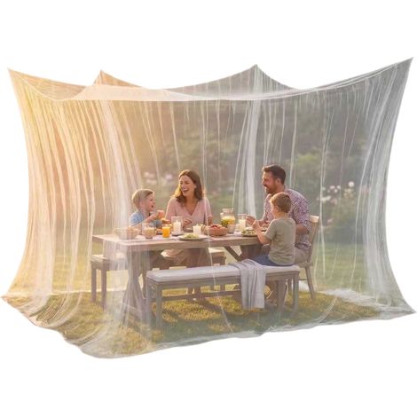 Moustiquaire extérieure polyester blanche, anti-insectes terrasse barbecue, entrée simple 300×300×250cm (1/5)