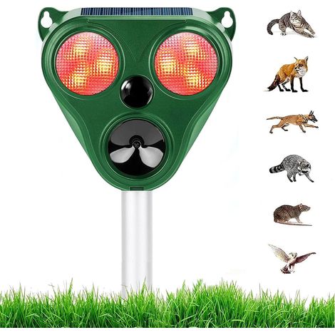 Répulsif à ultrasons pour renards, chats et rats. Répulsif solaire à ultrasons pour animaux d'extérieur. 5 modes avec détecteur de mouvement et flash. (1/5)