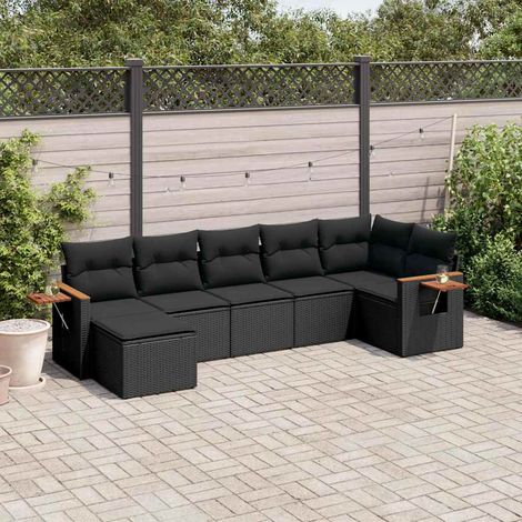 vidaXL Set de comedor de jardín 7 pzas y cojines ratán sintético negro (1/5)