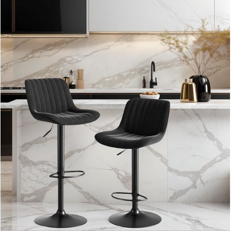 MEUBLIV Lot de 2 tabourets de bar pivotants noirs 47x46x109 cm réglables (1/5)