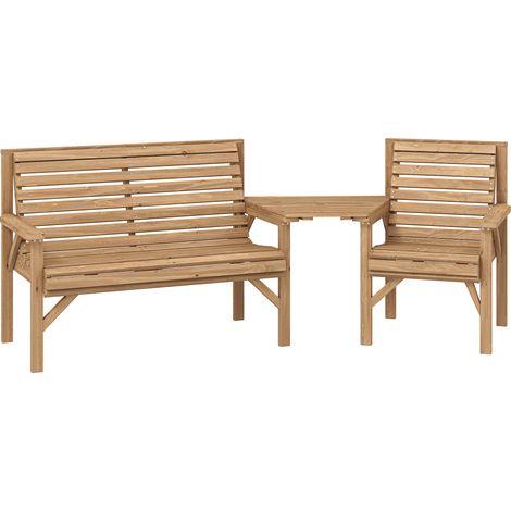 Gartenstühle 3er-Set, Balkonmöbel Set mit Sonnenschirmloch, Gartenstuhl, Bank, abnehmbarem Tisch 121x65x90 cm Naturholz