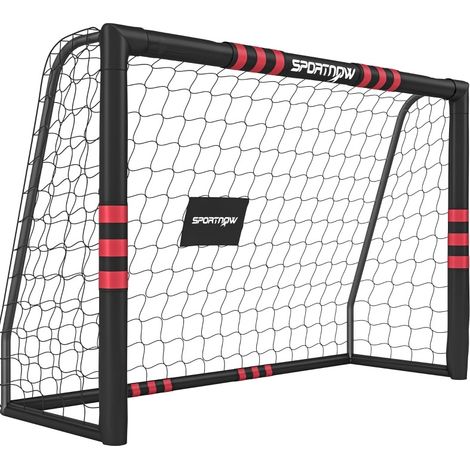 Porta da calcio da giardino 180 x 120 cm in metallo nero e rosso con rete e picchetti a terra (1/5)