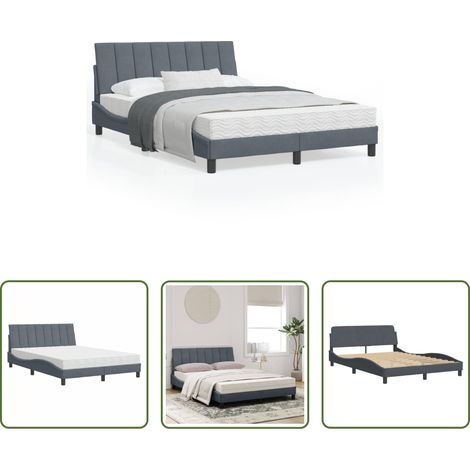 vidaXL Matelas en mousse -  Lit avec matelas Hanko gris foncé 120x200 cm velours (1/5)