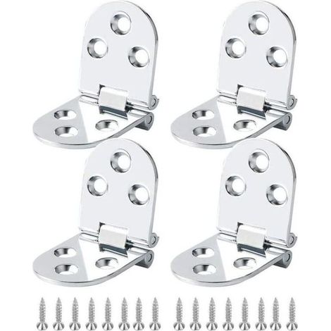 Charnières en acier inoxydable 4 pièces, charnière de meuble en laiton pour table pliante, charnière de meuble, charnière pour armoire, table, table pliante, arrondie, avec vis (argen (1/4)