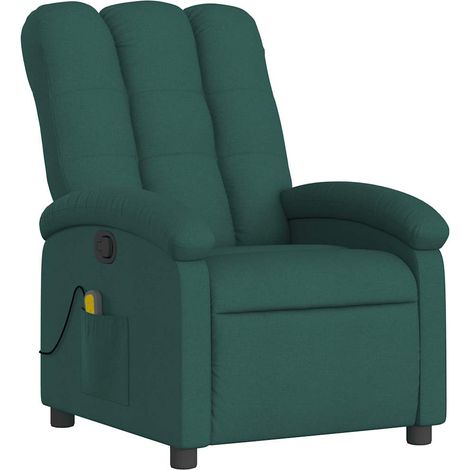 Poltrona relax TV funzione massaggio reclinabile 6 punti massaggio in tessuto verde scuro DEC027119
