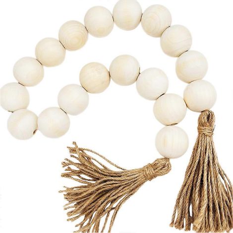 Guirlande décorative à pompons (4 pièces) en perles de bois, ornement douillet et élégant, idéal pour les fêtes et les jardins. (1/5)
