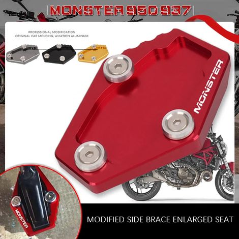 (Or - Sans logo) Compatible avec les motos DUCATI Monster 950 et 937. Béquille latérale CNC, extension et support pour une meilleure stabilité. (1/4)