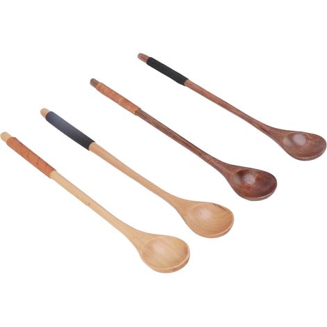 Cuillères en Bois à Long Manche, 4 Pièces pour Mélanger Café, Miel, Pâtisserie et Service (1/5)