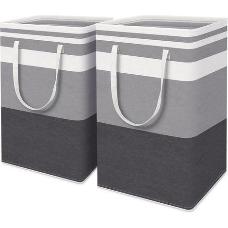 Lot de 2 grands paniers linge imperméables autoportants 75 L, poignées extensibles