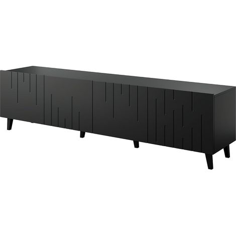 Meuble TV 200x52x42 cm Noir mat MODA meuble Hi-fi luxueux sur pieds noir avec 4 portes (1/3)