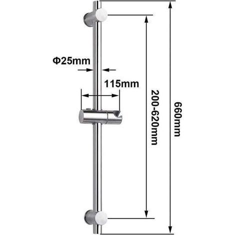Barre de douche en acier inoxydable 304, avec fixation réglable en hauteur et en angle, acier inoxydable brossé et finition chromée polie, chrome acier inoxydable, Chrome poli, 66cm (1/5)