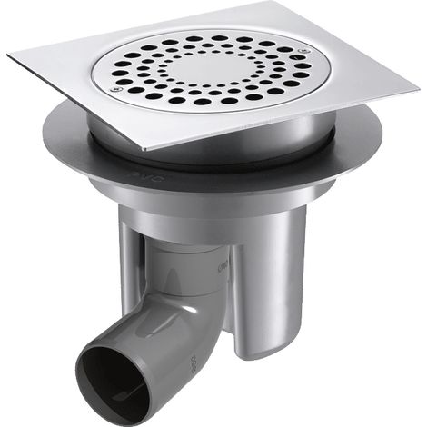 Drain de sol brut Delabie 150x150 H réglable, raccordement horizontal D50 (1/2)
