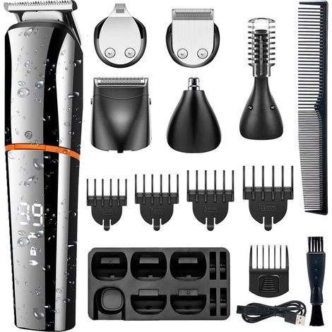 Beard Trimmer for Men, Professional Cordless Hair Clipper, Nose Hair Grooming Kit, 6 in 1 Men's Shavers Waterproof USB Rechargeable with LED Display for Body Mustache Nose Hair (1/5)