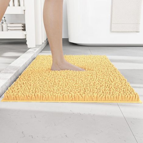 1 Tapis de bain en chenille antidérapant beige jaune 40x60 cm pour salle de bain (1/5)