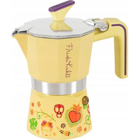 Pedrini Frida Kahlo cafetière moka jaune 2 tasses