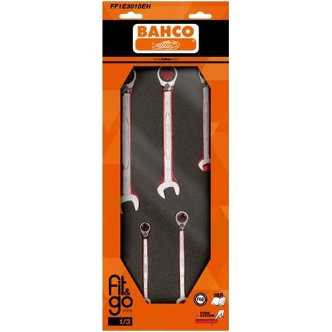 BAHCO - Module mousse Fit&Go 1/3, clés à cliquet 1RM - 5 Pcs emballage individuel