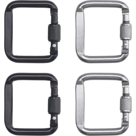 4 PCS Mousqueton, Mousqueton Aluminium, Mousqueton Escalade avec Bouchon à Vis, pour l'extérieur, Camping, Randonnée, Voyages, Pêche, Sac Dos(Argent, Noir)