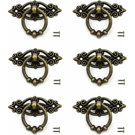 6pcs Bronze Drawer Handles with Screws for Retro Furniture, Dressers and Other Retro Style Furniture (1/5)
