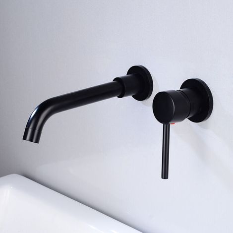 Wandmontierter Waschtischhahn, hochwertiger Wandhahn aus Messing, Einbau-Badezimmerhahn, Warm- und Kaltwasserhahn, 360° drehbar, schwarz.