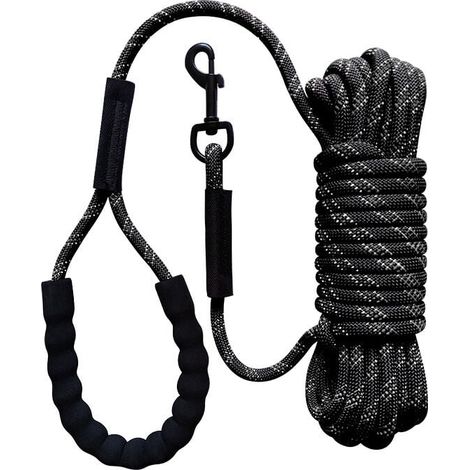 Correa para perros de 10 m, larga, con asa acolchada, para perros pequeños y grandes, color negro (1/5)