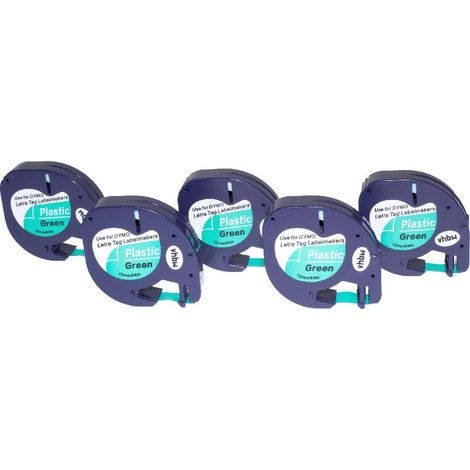 vhbw 5x Label Tape Replacement for Dymo 91204 for Label Printer 4m x 12 mm, Black on Green
