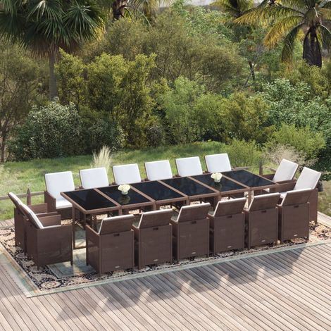 Ensemble Table et Chaise de Jardin - Ensemble à dîner de jardin coussins 17pcs Résine tressée Marron BV638961 - BonneVie (1/5)
