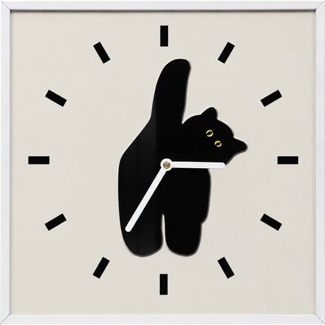Horloge murale silencieuse style nordique, motif chat mignon, 30 x 30 cm, pour salon, cuisine ou chambre. (1/5)