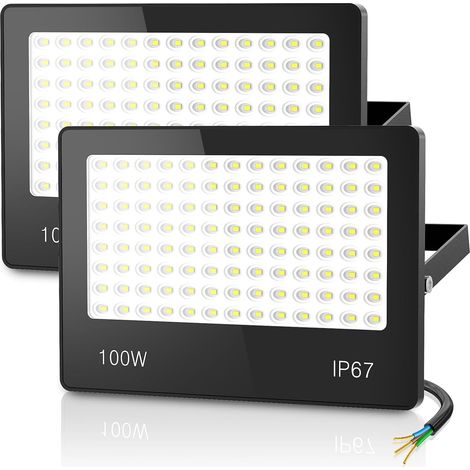 2 Pieces LED Floodlight 100W 10000LM 6500K IP67 120 LED Outdoor Spotlight Cool White IP67 Waterproof for Terrace, Garden, Patio, Garage, Parking (1/5)