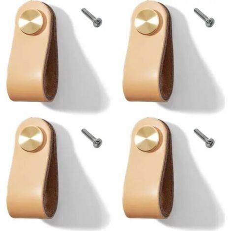 Lot de 4 poignées de meuble en cuir pour poignée en cuir, armoires de cuisine, armoires (beige, trou unique) (1/5)