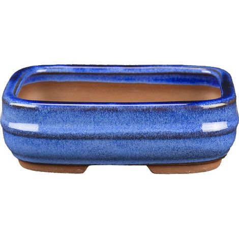 Vaso per bonsai rettangolare in gres smaltato blu-verde scuro 13,5x9x3,5 cm - TXC043