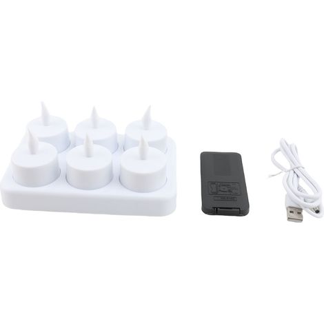 Set mit 6 wiederaufladbaren, flammenlosen LED-Kerzen inklusive Ladestation, batteriebetriebene, flackernde LED-Kerzen für die Dekoration von Zuhause und Hochzeiten. (1/2)