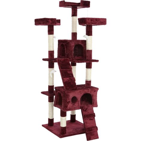 Tiragraffi per Gatti Albero Sisal Parco Giochi Gatto Tira Graffi 170cm Rosso Vin